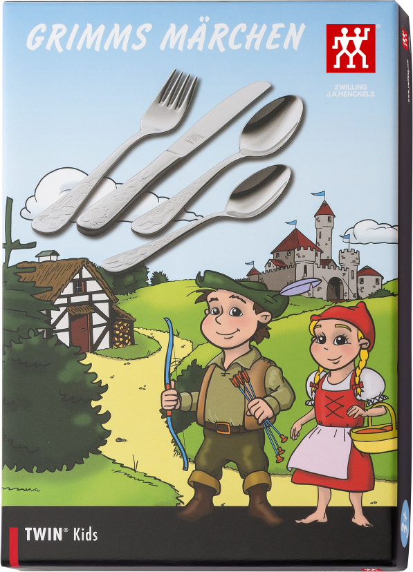 ZWILLING Kids Baśnie braci Grimm 4 szt. - komplet sztućców dla dzieci ze stali nierdzewnej 