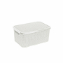 BRANQ Rattan S 28,5 x 19,5 cm biały - koszyk do przechowywania plastikowy z pokrywką