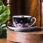 DUO Art Gallery Vintage Flowers 280 ml czarna - filiżanka do kawy i herbaty porcelanowa ze spodkiem