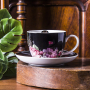 DUO Art Gallery Vintage Flowers 450 ml czarna - filiżanka do kawy i herbaty porcelanowa ze spodkiem