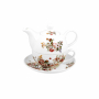 Dzbanek do herbaty i kawy porcelanowy z filiżanką i spodkiem DUO VINTAGE FLOWERS 0,35 l