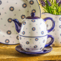 Dzbanek do herbaty i kawy ceramiczny z filiżanką i spodkiem FOLKLOR KÓŁKA KREMOWY 0,4 l