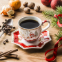 Filiżanka do kawy i herbaty porcelanowa ze spodkiem CHRISTMAS MEMORIES BIAŁO-CZERWONA 250 ml
