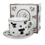 Filiżanka do kawy i herbaty porcelanowa ze spodkiem DUO ANIMALS KOTY CZARNE 470 ml