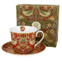 Filiżanka do kawy i herbaty porcelanowa ze spodkiem DUO ART STRAWBERRY THIEF RED BY WILLIAM MORRIS 400 ml