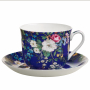 Filiżanka do kawy i herbaty porcelanowa ze spodkiem MAXWELL AND WILLIAMS GARDEN SAPPHIRE NIEBIESKA 460 ml