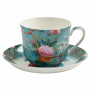 Filiżanka do kawy i herbaty porcelanowa ze spodkiem MAXWELL AND WILLIAMS GARDEN PEONY TURKUSOWA 460 ml