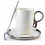 Filiżanka do kawy i herbaty porcelanowa ze spodkiem i łyżeczką INFINITY SILVER BIAŁA 220 ml