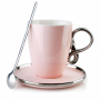 Filiżanka do kawy i herbaty porcelanowa ze spodkiem i łyżeczką INFINITY SILVER JASNORÓŻOWA 220 ml