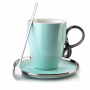 Filiżanka do kawy i herbaty porcelanowa ze spodkiem i łyżeczką INFINITY SILVER MIĘTOWA 220 ml