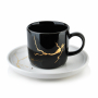Filiżanka do kawy i herbaty porcelanowa ze spodkiem ODETTE GOLD CZARNA 200 ml