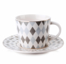 Filiżanka do kawy i herbaty porcelanowa ze spodkiem AFFEK DESIGN ZOE ROMBY WIELOKOLOROWA 240 ml