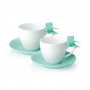 Filiżanki do kawy i herbaty porcelanowe ze spodkami KOKARDKA MIĘTOWE 210 ml 2 szt.