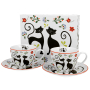 Filiżanki do kawy i herbaty porcelanowe ze spodkami DUO ETNO KOTY 250 ml 2 szt.