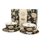 Filiżanki do kawy i herbaty porcelanowe ze spodkami DUO FLOWERS EXCLUSIVE ENGLISH ROSES BLACK 250 ml 2 szt.