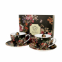 Filiżanki do kawy i herbaty porcelanowe ze spodkami DUO VINTAGE FLOWERS BLACK 280 ml 2 szt.