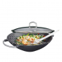 KUCHENPROFI Premium 36,5 cm czarny - patelnia / wok żeliwny z pokrywką i rusztem 