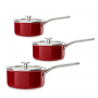 KITCHENAID Steel Core Enamel 3 szt. czerwone - rondle emaliowane z pokrywkami