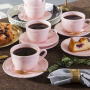 Filiżanki do kawy i herbaty ceramiczne ze spodkami JULIET RÓŻOWE 260 ml 6 szt.