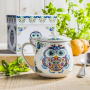 Kubek porcelanowy z zaparzaczem i pokrywką DUO ETNO SOWA BIAŁY 430 ml