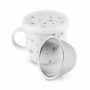 Kubek porcelanowy z zaparzaczem i pokrywką TADAR SZARE LIŚCIE 320 ml