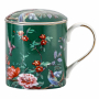 Kubek porcelanowy z zaparzaczem i pokrywką ZIELONY 360 ml