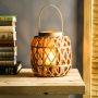 Lampion dekoracyjny drewniany PABLO BRĄZOWY 30 cm