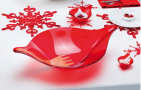 KOZIOL Leaf XL czerwona - miska / salaterka plastikowa z uchwytami i sztućcami