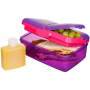 SISTEMA Lunch Slimline Quaddie 1,5 l fioletowy - lunch box / śniadaniówka plastikowa trzykomorowa z butelką