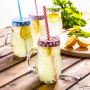 Słoik do koktajli i smoothie szklany z uchem i słomką DRINK JAR SOWA CZERWONY 0,45 l