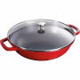 STAUB Cast 30 cm czerwona - patelnia / wok żeliwny z pokrywką
