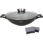 TOGNANA Big Family 32 cm - patelnia / wok granitowy nieprzywierający z pokrywką i nakładkami na uchwyty