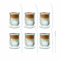 VIALLI DESIGN Bolla White Long 300 ml 6 szt. - szklanki do kawy i herbaty szklane z podwójnymi ściankami i słomkami