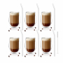 VIALLI DESIGN Amo 400 ml 6 szt. - szklanki do kawy i herbaty termiczne z podwójnymi ściankami i słomkami szklane 