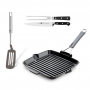 ZWILLING Grill 24 x 24 cm - patelnia grillowa żeliwna z widelcem i nożem do mięsa i łopatką